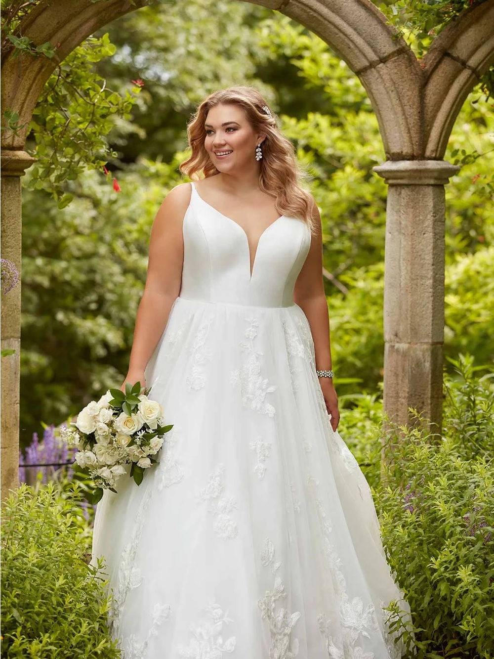 White V-Neck A-Line Wedding Dress Essence of Australia D2810